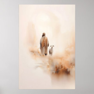 Jesus And The Lost Sheep Watercolor Bible Parable Poster