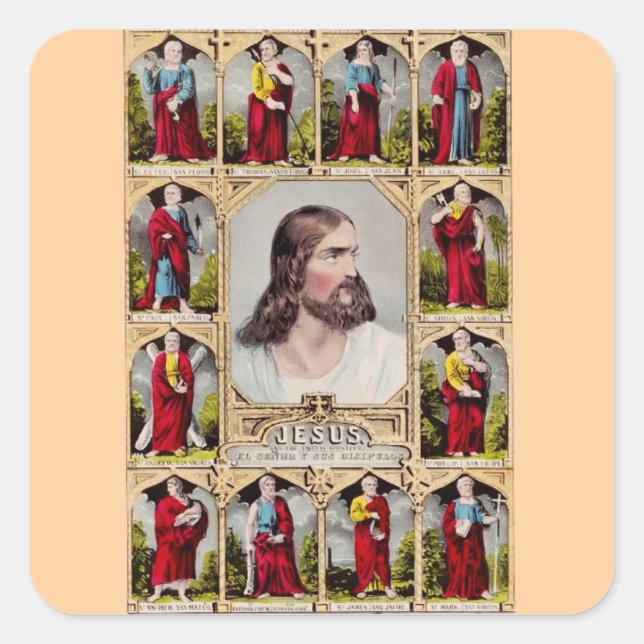 Jesus and the twelve apostles square sticker (Front)