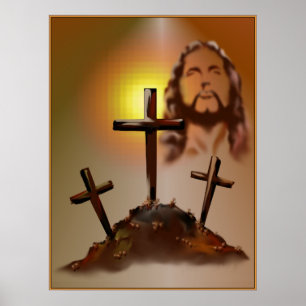 Jesus and Three Crosses Poster