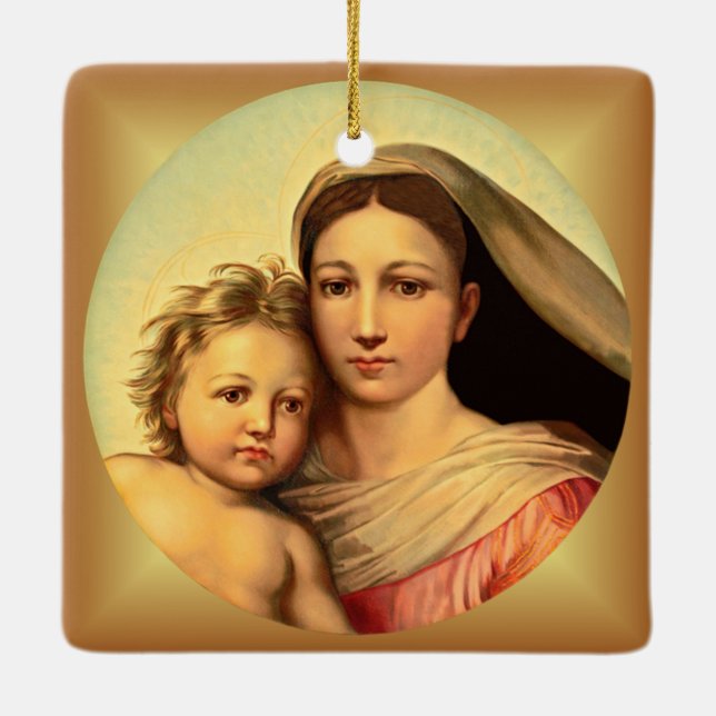 Jesus And Virgin Mary, Sistine Madonna ~ Ceramic Ornament (Back)