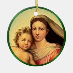 Jesus And Virgin Mary, Sistine Madonna ~ Ceramic  Tree Decoration