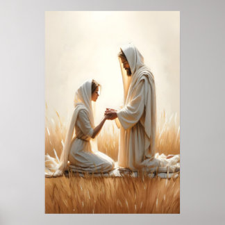 Jesus and Woman Kneeling Jesus and Woman Healing Poster