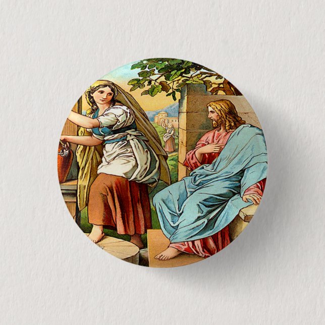 jesus and women at the well button (Front)