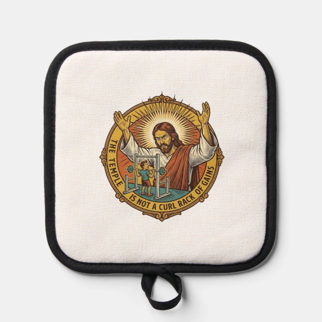 Jesus Angry Bicep Curls Squat Rack Gym Annoyance H Pot Holder (Front)