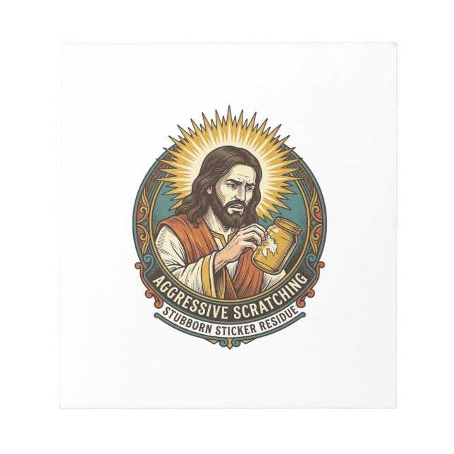 Jesus Annoying Peeling Sticker Paper Residue Shop  Notepad (Front)