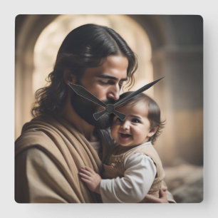 Jesus art square wall clock