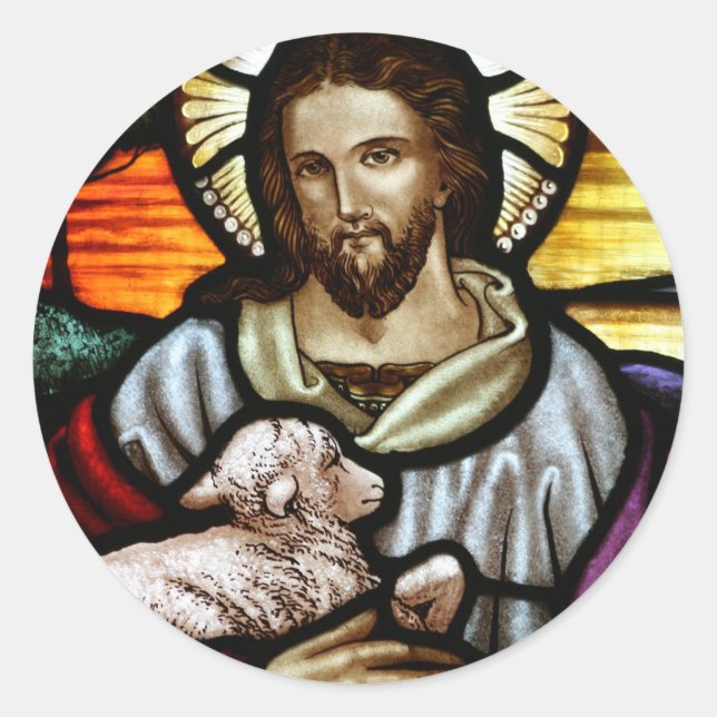 Jesus as The Good Shepherd Portrait Classic Round Sticker (Front)