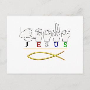 JESUS  ASL FINGER SPELLED SIGN COLORS POSTCARD