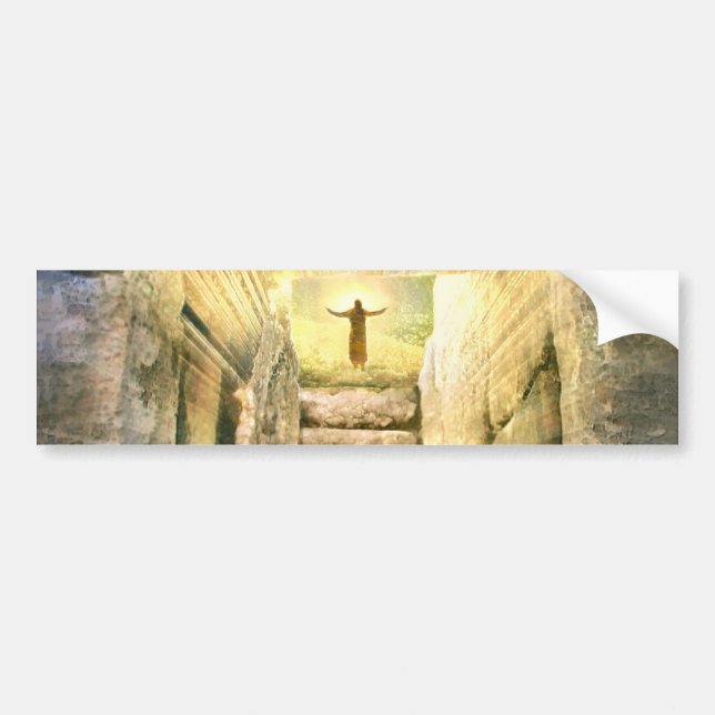 Jesus at Empty Tomb Easter Resurrection Bumper Sticker (Front)