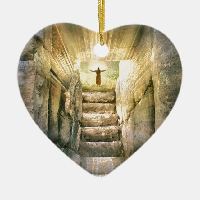 Jesus at Empty Tomb Easter Resurrection Ceramic Tree Decoration (Front)