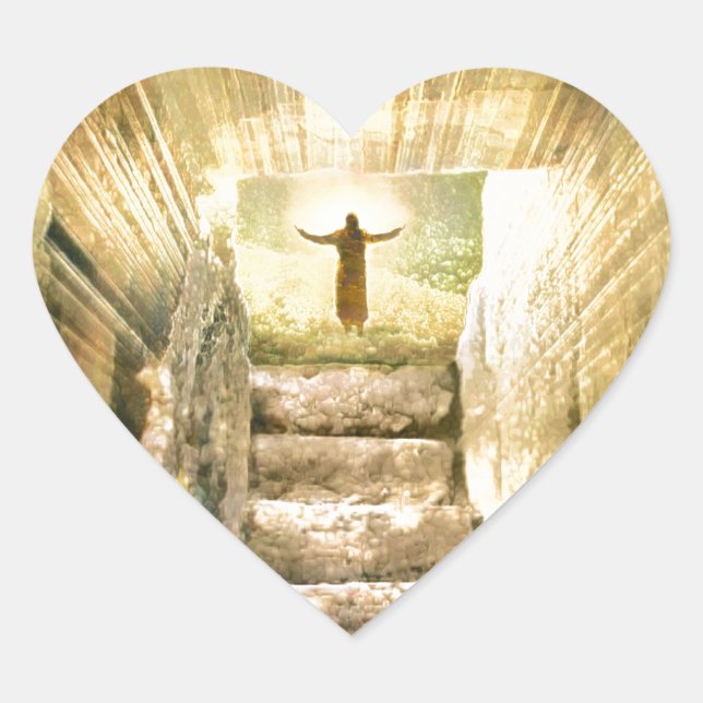 Jesus at Empty Tomb Easter Resurrection Heart Sticker (Front)