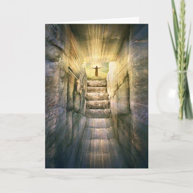Jesus at Empty Tomb Easter Resurrection Holiday Card (Front)