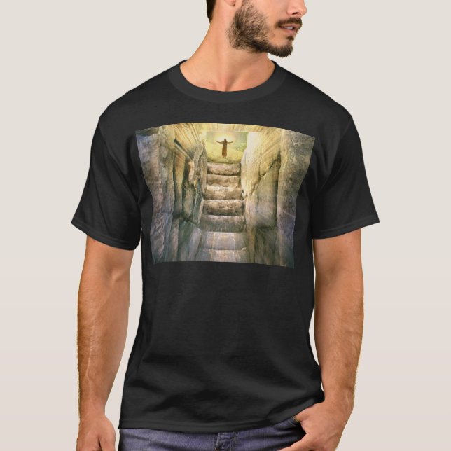 Jesus at Empty Tomb Easter Resurrection T-Shirt (Front)