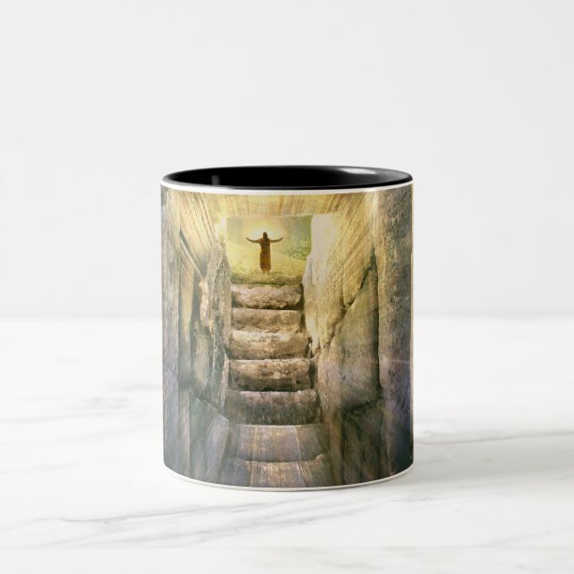 Jesus at Empty Tomb Easter Resurrection Two-Tone Coffee Mug (Center)