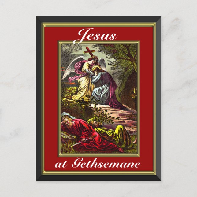 Jesus at Gethsemane Red And Gold Frame Postcard (Front)