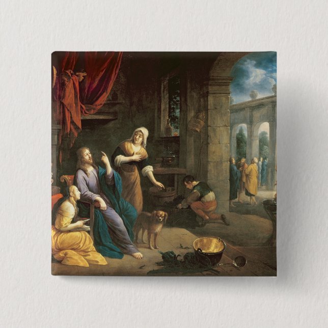 Jesus at the Home of Martha and Mary 15 Cm Square Badge (Front)