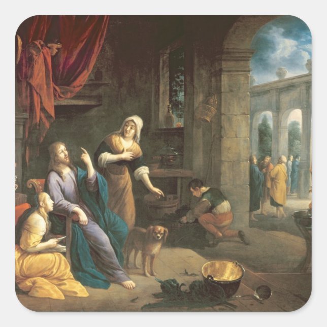 Jesus at the Home of Martha and Mary Square Sticker (Front)