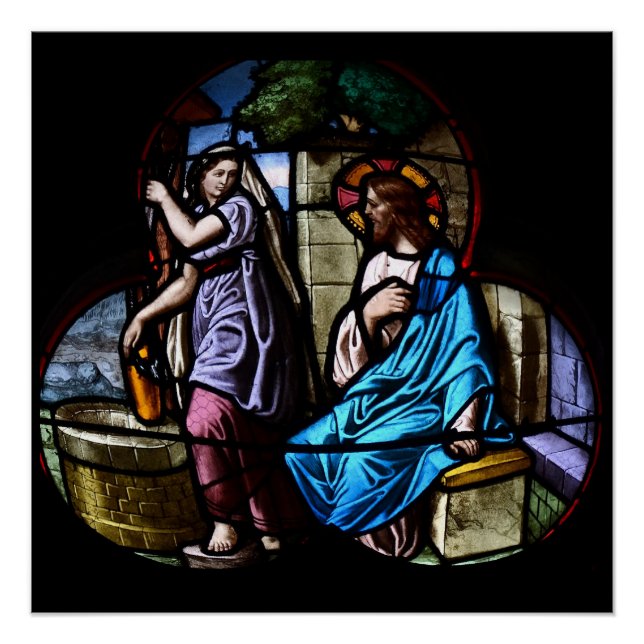 Jesus at the well Stained Glass Poster (Front)