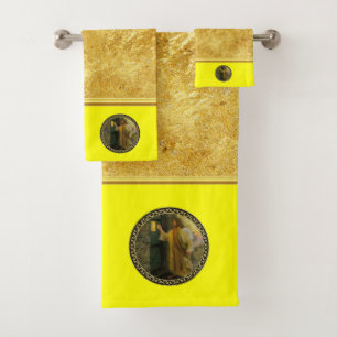 Jesus At Your Door gold foil with yellow texture Bath Towel Set