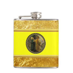 Jesus At Your Door gold foil with yellow texture Hip Flask