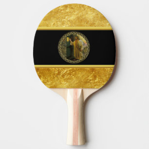 Jesus At Your Door in gold foil and black Ping Pong Paddle