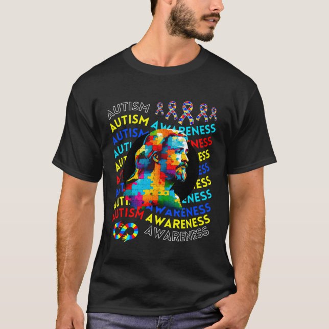 Jesus Autism Awareness Navigating Autism Autism Lo T-Shirt (Front)