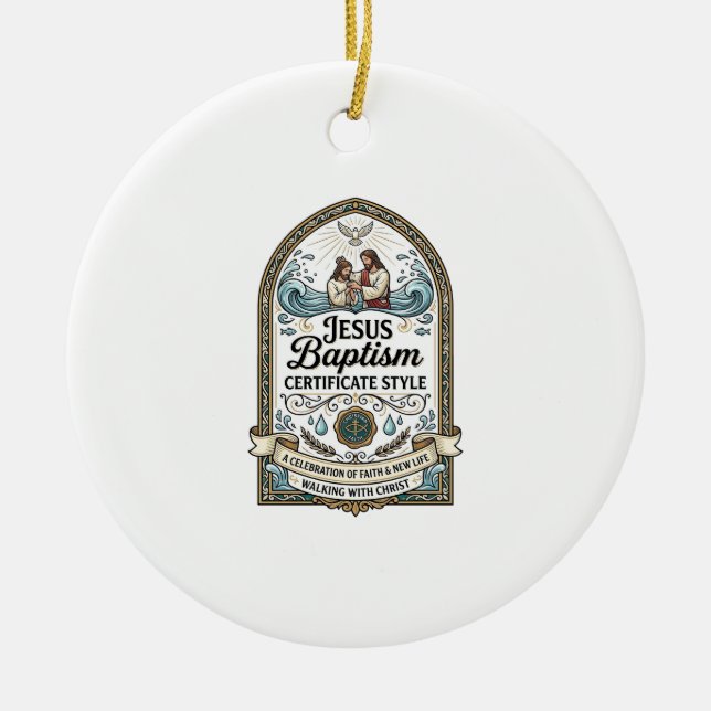 Jesus Baptism Certificate Style Jesus Baptism Cert Ceramic Tree Decoration (Front)