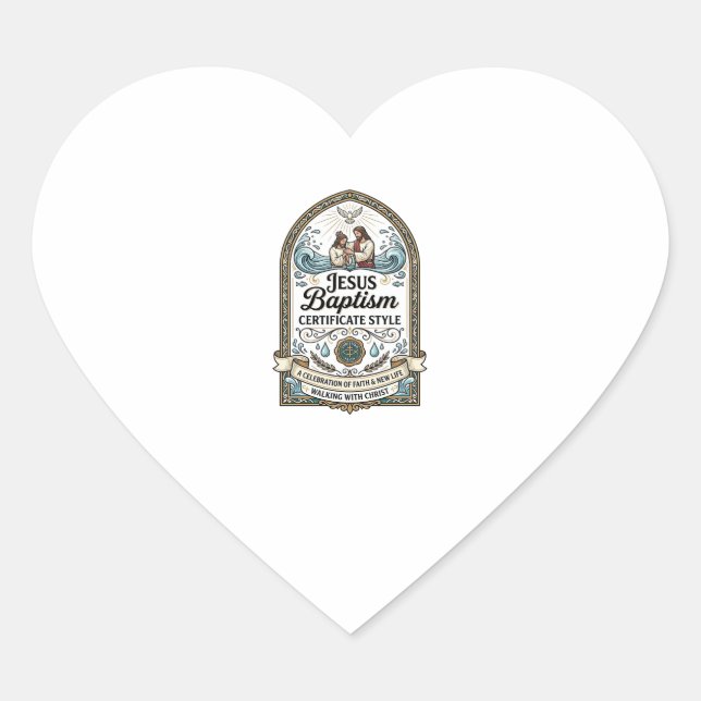 Jesus Baptism Certificate Style Jesus Baptism Cert Heart Sticker (Front)
