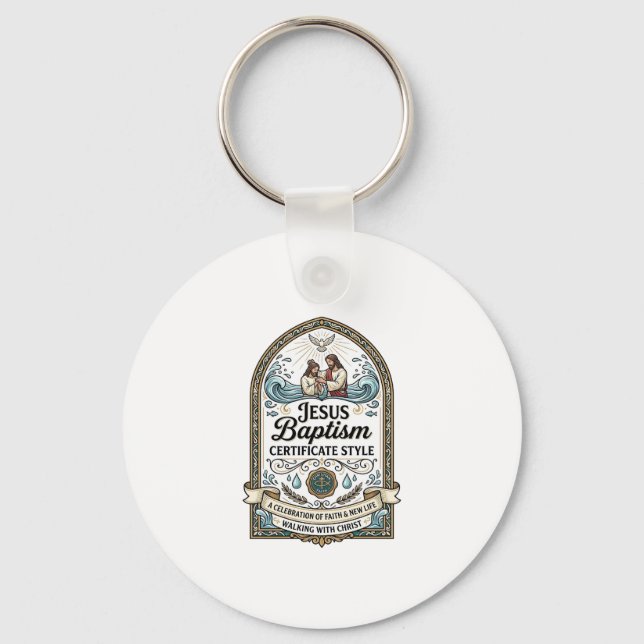 Jesus Baptism Certificate Style Jesus Baptism Cert Key Ring (Front)