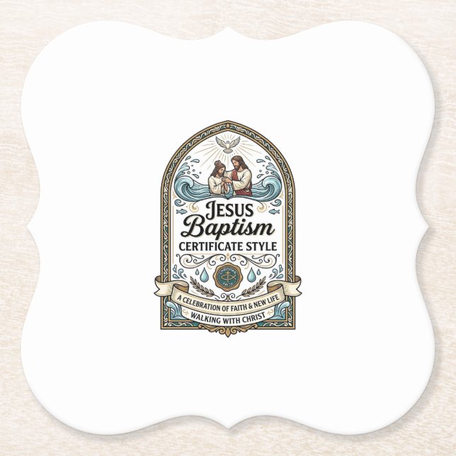 Jesus Baptism Certificate Style Jesus Baptism Cert Paper Coaster (Front)