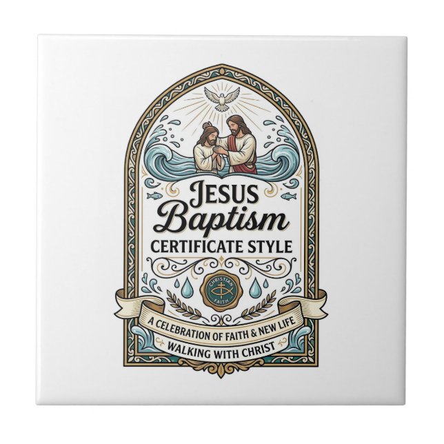 Jesus Baptism Certificate Style Jesus Baptism Cert Tile (Front)