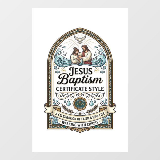 Jesus Baptism Certificate Style Jesus Baptism Cert Window Cling (Sheet)