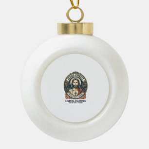 Jesus Barber Mens Grooming Graphic Tee Christian A Ceramic Ball Christmas Ornament