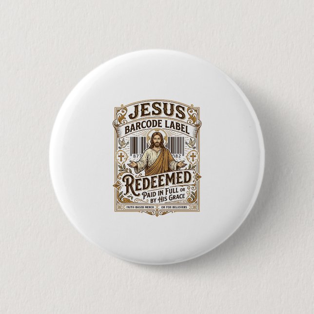 Jesus Barcode Label Redeemed Jesus Barcode Redeeme 6 Cm Round Badge (Front)