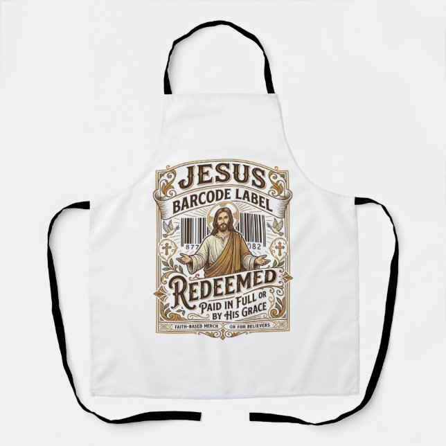 Jesus Barcode Label Redeemed Jesus Barcode Redeeme Apron (Front)