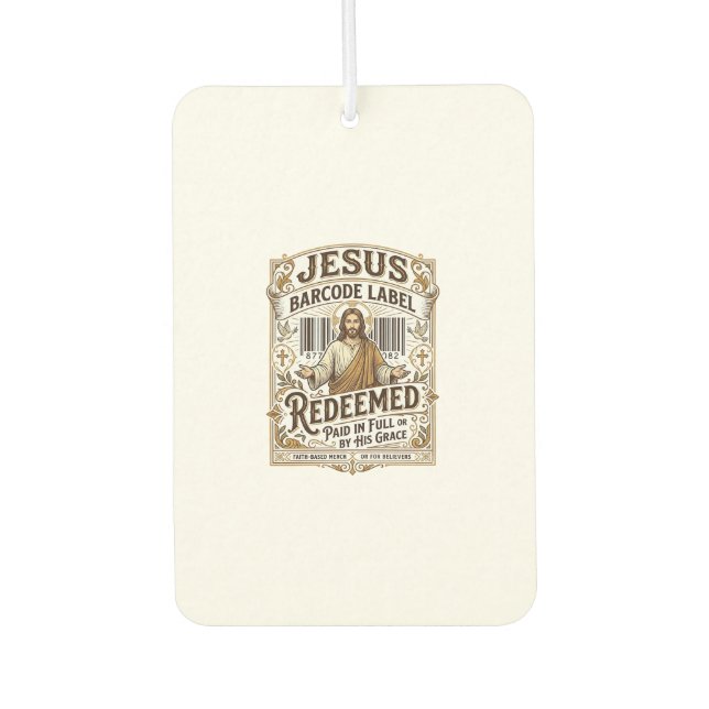 Jesus Barcode Label Redeemed Jesus Barcode Redeeme Car Air Freshener (Front)