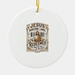 Jesus Barcode Label Redeemed Jesus Barcode Redeeme Ceramic Tree Decoration