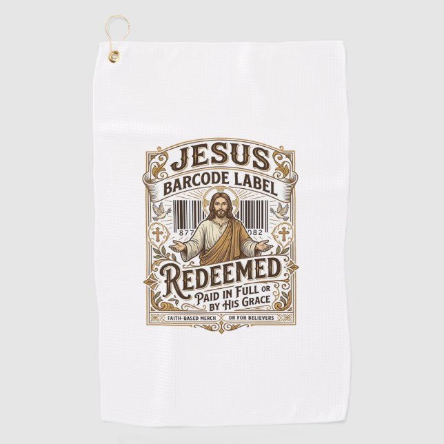 Jesus Barcode Label Redeemed Jesus Barcode Redeeme Golf Towel (Front)