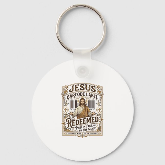 Jesus Barcode Label Redeemed Jesus Barcode Redeeme Key Ring (Front)