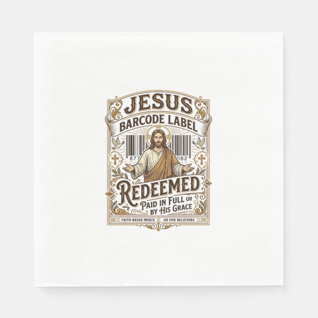 Jesus Barcode Label Redeemed Jesus Barcode Redeeme Napkin (Front)