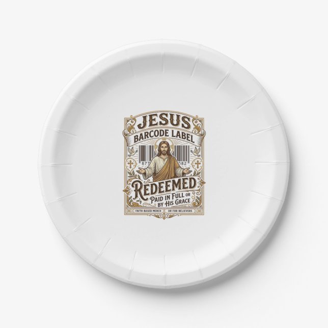 Jesus Barcode Label Redeemed Jesus Barcode Redeeme Paper Plate (Front)