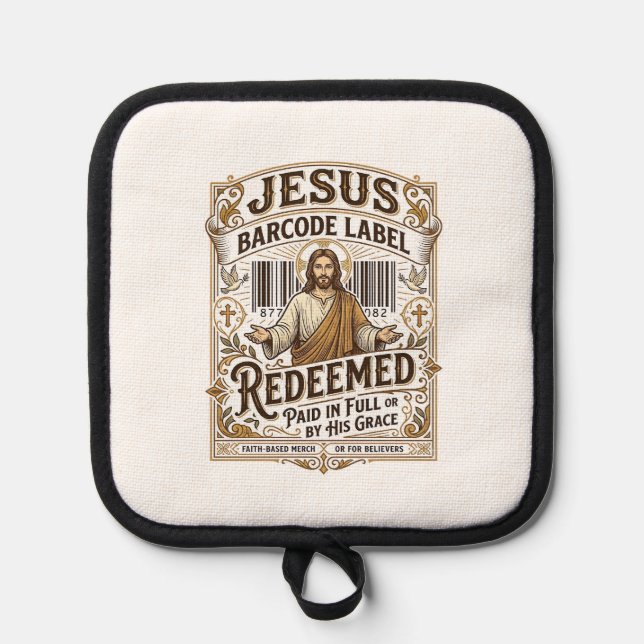 Jesus Barcode Label Redeemed Jesus Barcode Redeeme Pot Holder (Front)