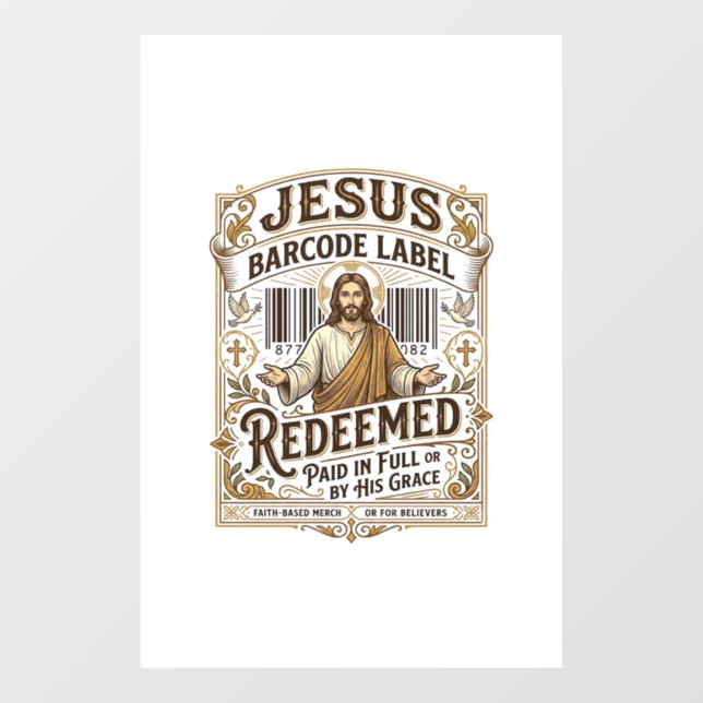 Jesus Barcode Label Redeemed Jesus Barcode Redeeme Window Cling (Sheet)