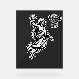 Jesus Basketball Dunk - Sports Satire Acrylic Sign