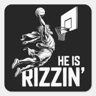 Jesus Basketball He Is Rizzin' Funny Christian  Square Sticker