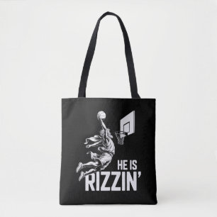 Jesus Basketball He Is Rizzin' Funny Christian Tote Bag