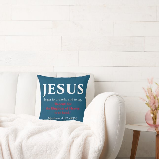 Jesus Began to Preach. Matthew 4:17 Navy Blue Cushion (Couch)