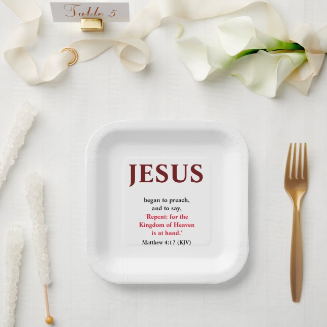 Jesus Began To Preach. Matthew 4:17 Small Paper Plate (Wedding)