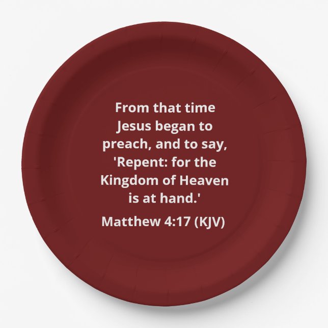 JESUS Began To Preach: Repent - Modern Christmas Paper Plate (Front)