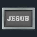 Jesus Belt Buckle<br><div class="desc">White painted glitter of the name "Jesus"</div>